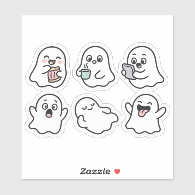Adesivo Ghosts Sticker Pack Engraçado - Fantasmas Kawaii B (Folha)