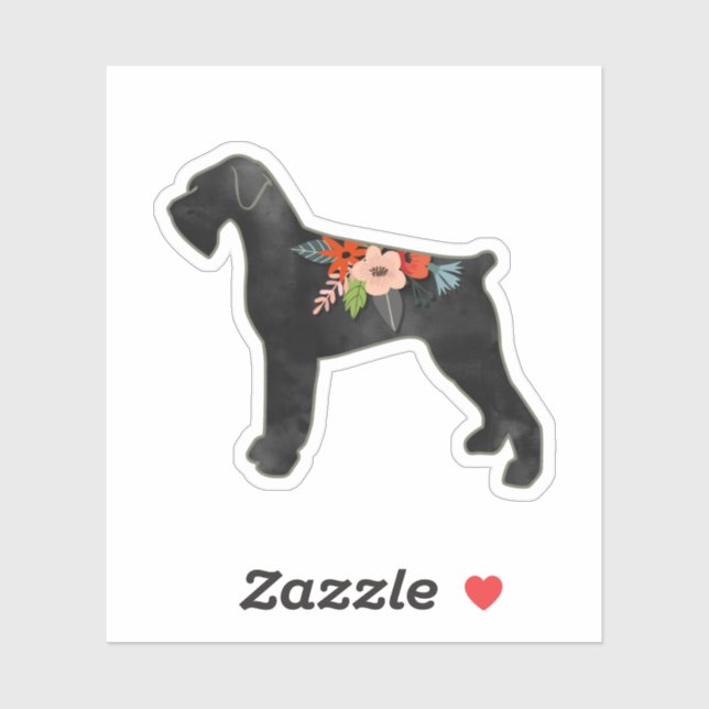 Adesivo Giant Schnauzer Dog NC Boho Floral Silhouette (Folha)