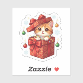 Adesivo Gift Box Surprise Cute Cat Popping Out Christmas