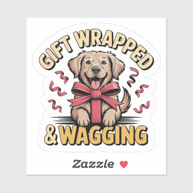Adesivo Gift Wrapped & Wagging - Golden Retriever Christma (Folha)