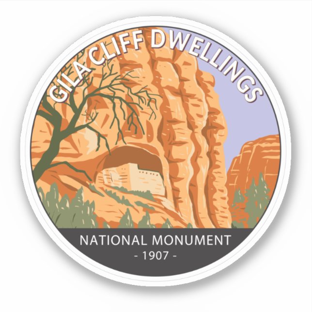 Adesivo Gila Cliff Dwellings - Círculo Nacional do Monumen (Frente)