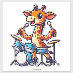 Adesivo Girafa Bonita Jogando Dragas Girafas Drummer Músic