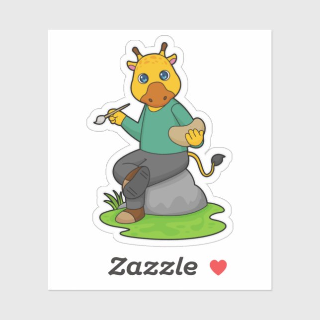 Adesivo Girafa como Pintor com Pintor (Folha)