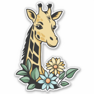 Adesivo Girafa de desenho animado fofa e flores