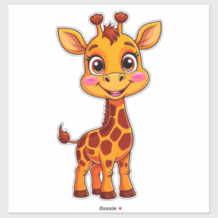 Adesivo Girafa de desenho animado fofo em pé alegremente