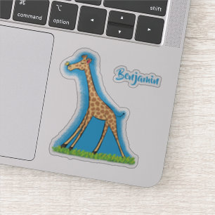 Adesivo Girafa feliz fofa com desenho animado de borboleta