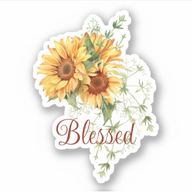 Adesivo Girassóis de aquarela com texto personalizado (Frente)