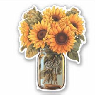 Adesivo Girassóis em Mason Jar Sticker
