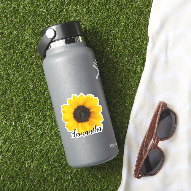 Adesivo Girassol Amarelo Brilhante com Nome | Vinil (HydroFlask Insitu)