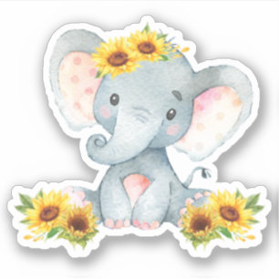 Adesivo Girassol Floral Cute Bebê Elefante Cortado Vinil