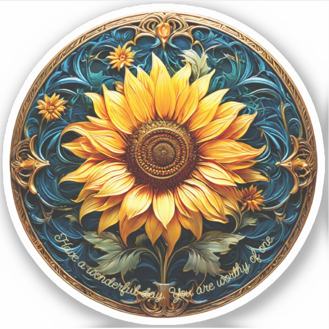 Adesivo Girassol Personalizado Inspirador Cortado sob Medi (Frente)