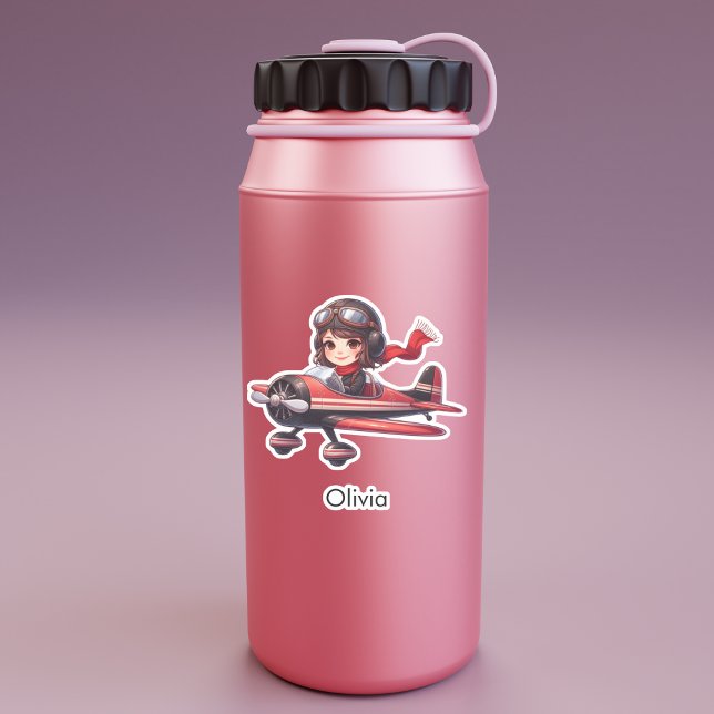 Adesivo Girl Flying Airplane cute cartoon Personalized (Criador carregado)