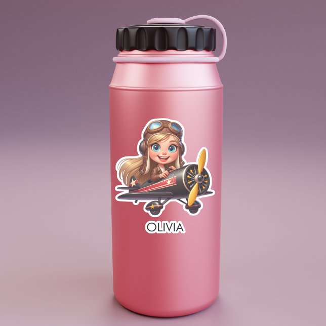 Adesivo  Girl Flying Airplane cute cartoon Personalized (Criador carregado)