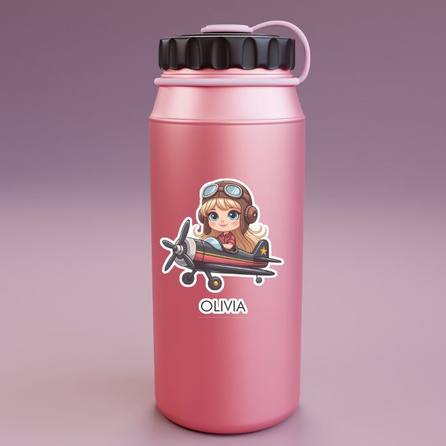 Adesivo  Girl Flying Airplane cute cartoon Personalized (Criador carregado)