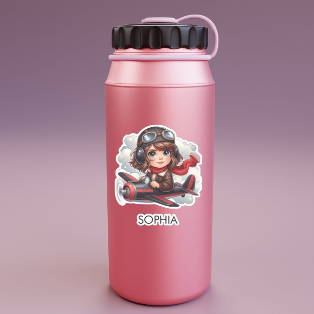 Adesivo Girl Flying Airplane Cute Girly Kids Personalized (Criador carregado)