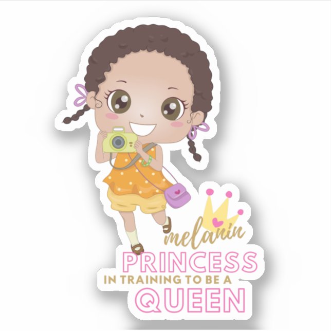 Adesivo Girls MELANIN Princess Em Formação Para Ser Rainha (Frente)