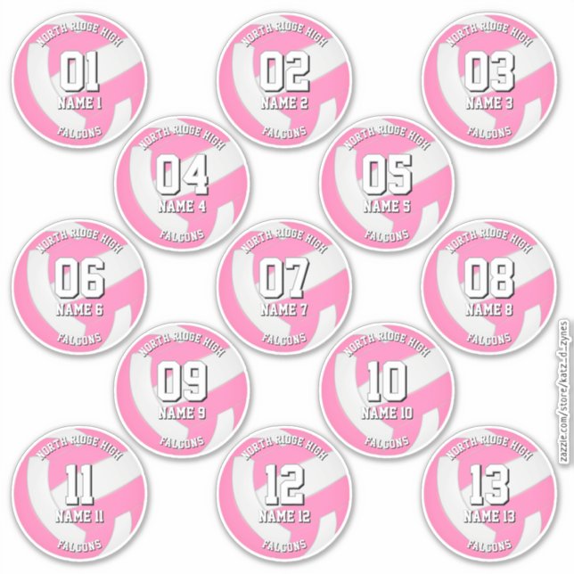Adesivo girls pink volleyball team stickers 13 athletes (Frente)