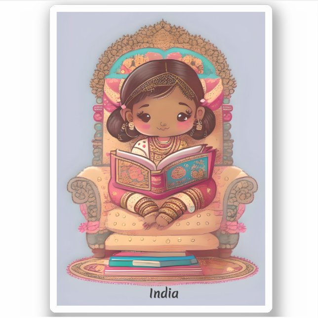 Adesivo Girlsof the World Reading - Índia (Frente)
