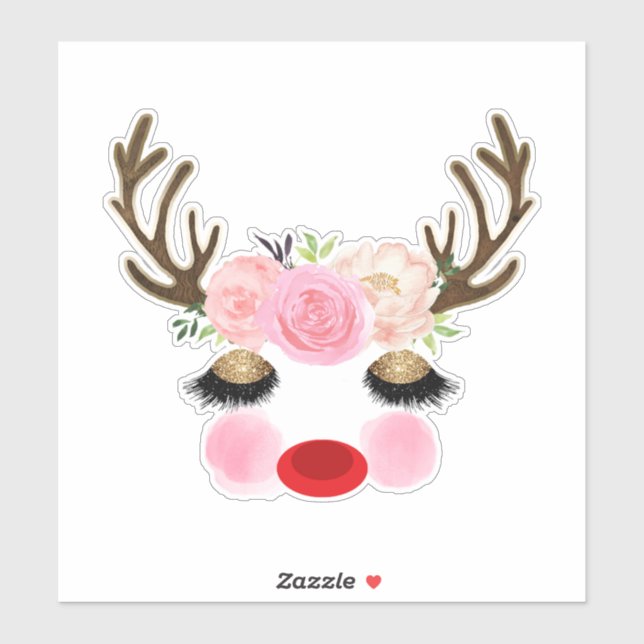 Adesivo Girly Christmas Holiday Reindeer Floral Antlers (Folha)