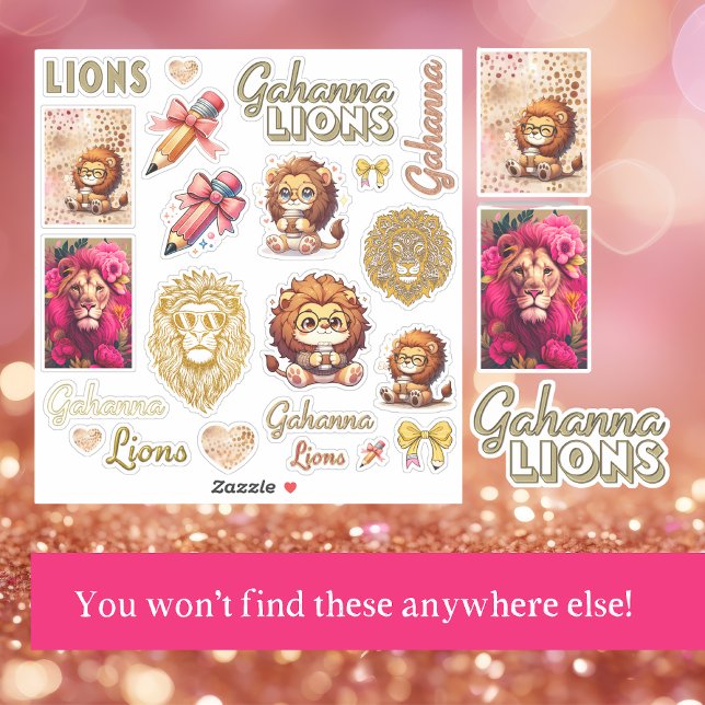 Adesivo Girly Gahanna Lions rosa e Dourada Sticker Sheet (Criador carregado)