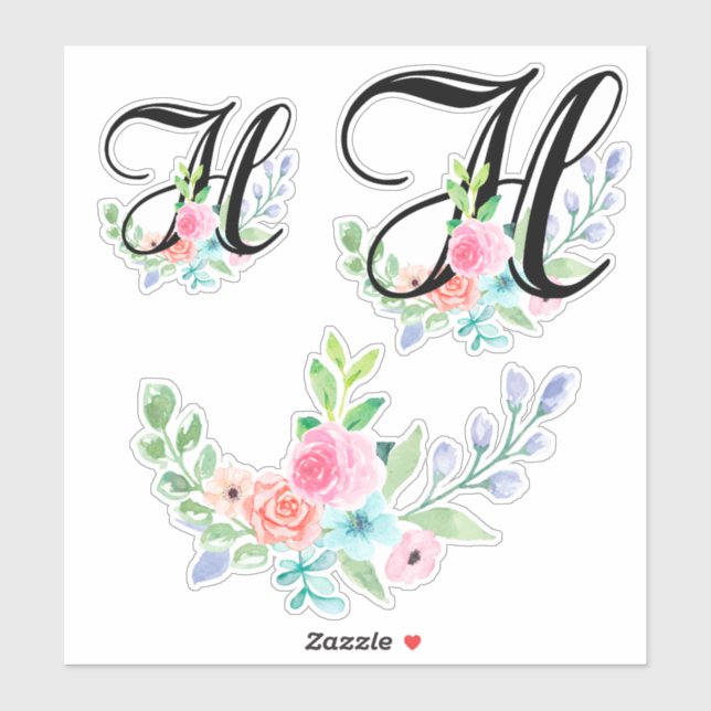 Adesivo Girly Watercolor Floral - Letra H (Folha)