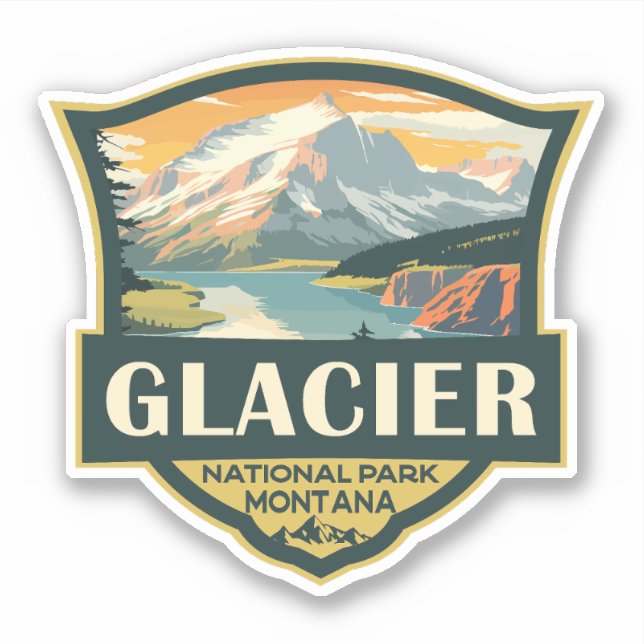 Adesivo Glacier National Park Illustration Viagem Vintage (Frente)