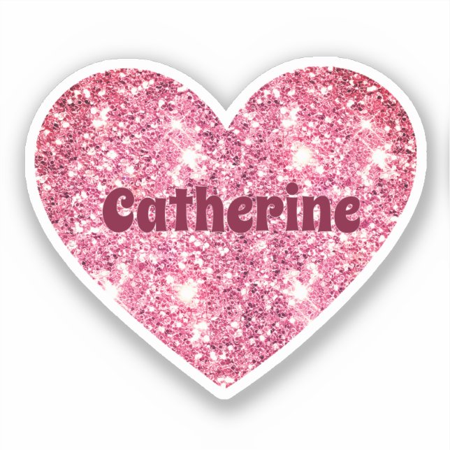 Adesivo Glam Aestic Girly Pink Glitter Heart Name (Frente)