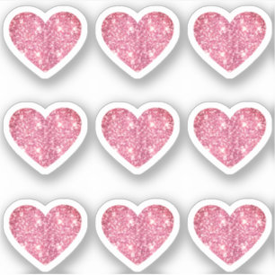 Adesivo Glam Aestic Girly Pink Glitter Heart Pack 9