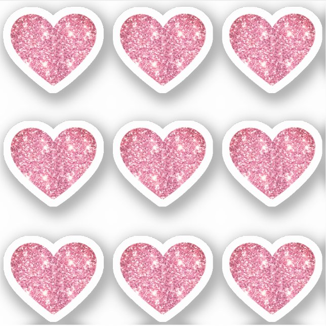 Adesivo Glam Aestic Girly Pink Glitter Heart Pack 9 (Frente)