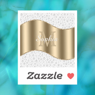Adesivo Glam Diamantes, Monograma Dourado, Nome do Script