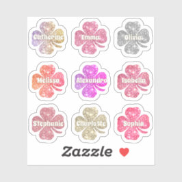 Adesivo Glam Girly Pink Glitter Lucky Clover Names Pack