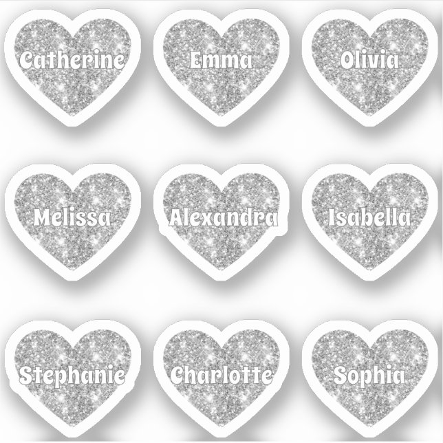 Adesivo Glam Girly Silver Glitter Hearts Pack (Frente)