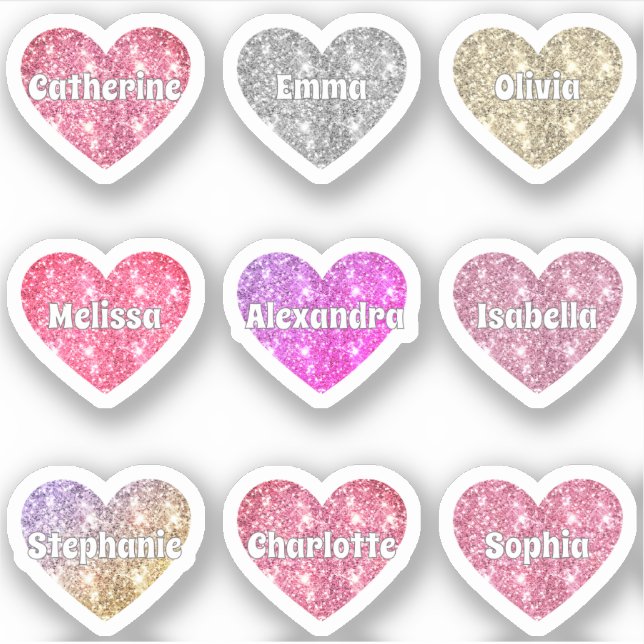 Adesivo Glam Girly Sparkle Glitter Hearts Pack (Frente)