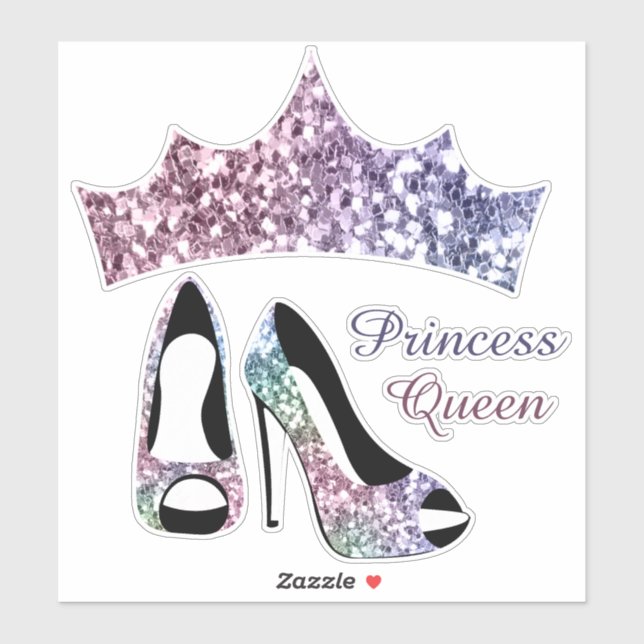Adesivo Glitter Crown High Heels Princess (Folha)