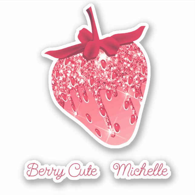 Adesivo Glitter Glitter Glitter Rosa Bonita Nome Morango (Frente)