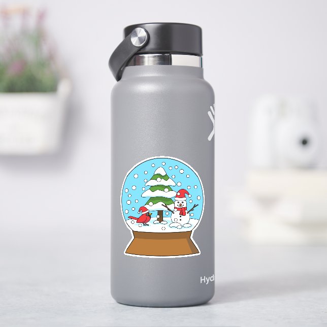 Adesivo Globo de Neve com Cardeal Snowman e Pine Tree (HidroFlask)