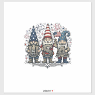 Adesivo Gnome Patriótico EUA Camisa Vintage Quatro de Julh
