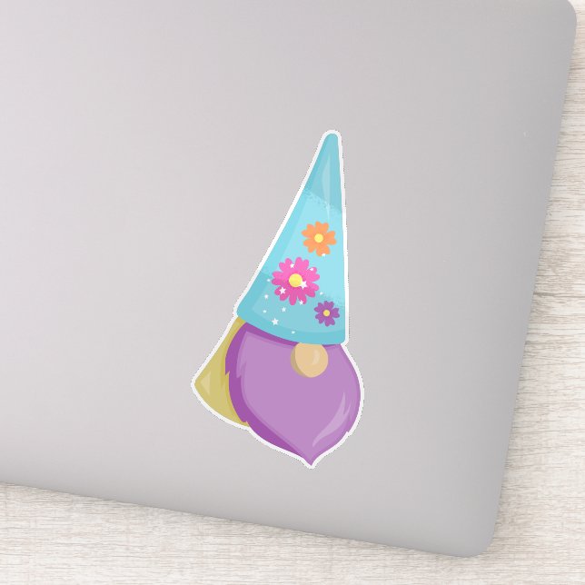 Adesivo Gnomo Bonito, Gnomo Pequeno, Gnomo Jardim, Flores (Detalhe)