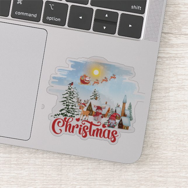 Adesivo Gnomo Bonito, Neve Celebrando Férias de Natal (Detalhe)