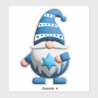 Adesivo Gnomo Branco Azul segurando Estrela de Davi