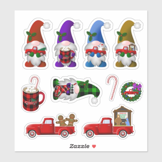 Adesivo Gnomos com Pequenos Caminhões Vermelhos Vinheiros  (Folha)