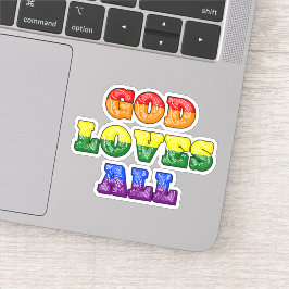 Adesivo "God Loves All" Gay/LGBTQIA+/Queer Christian Pride