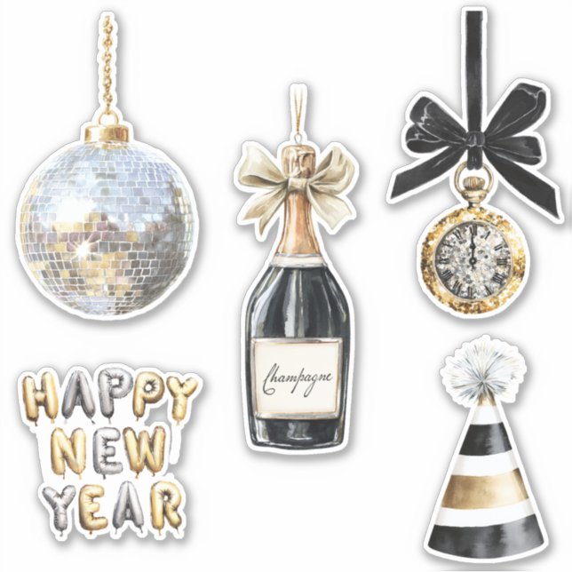 Adesivo Gold Black New Year's Eve Silver Ball Celebration (Frente)