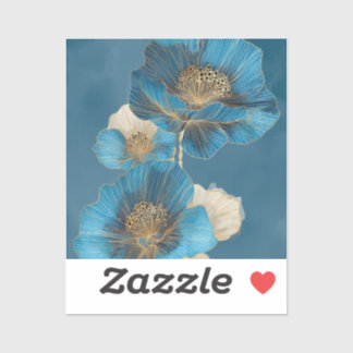 Adesivo Gold Line Art Botanical Blue Poppy Floral