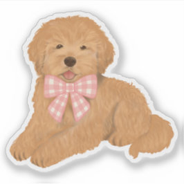 Adesivo Golden Doodle with Pink Gingham Bow Party Favor