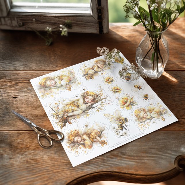 Adesivo Golden Honey Fairy World - 2a The sleeping fairies (Sticker with sleeping fairies on the table ready to be used)