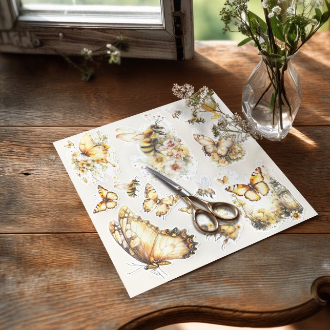 Adesivo Golden Honey Fairy World – Bees and Butterflies (Sticker on the table with the scissors)