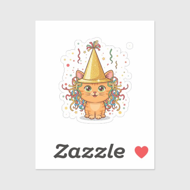 Adesivo Golden Party Hat Cat Festive New Year's Midnight  (Folha)