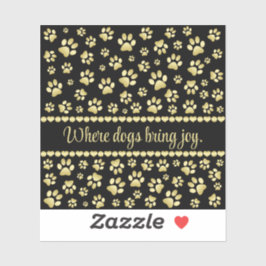 Adesivo Golden Paw Prints on Black with Custom Name