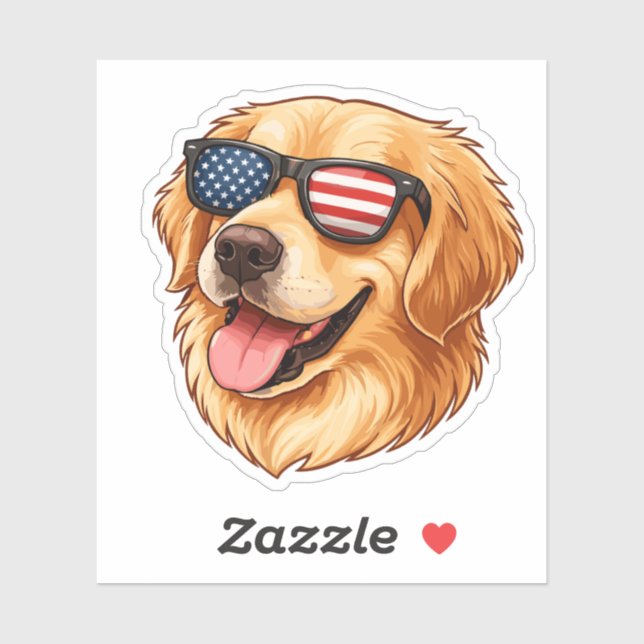 Adesivo Golden Retriever Patriota com Bandeira Americana (Folha)